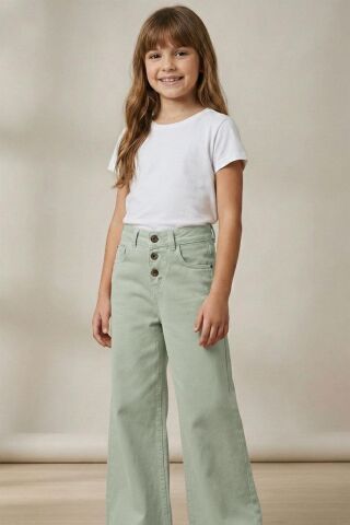Mutlu Kids Kız Çocuk Wide Leg Kot Pantolon Yeşil - 13 Yaş
