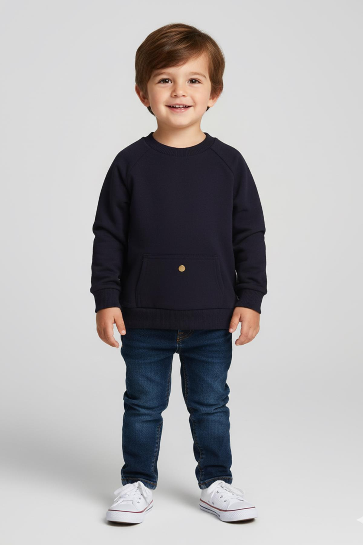Mutlu Kids Cep Detaylı Erkek Bebek Sweatshirt Lacivert - 12-18 Ay