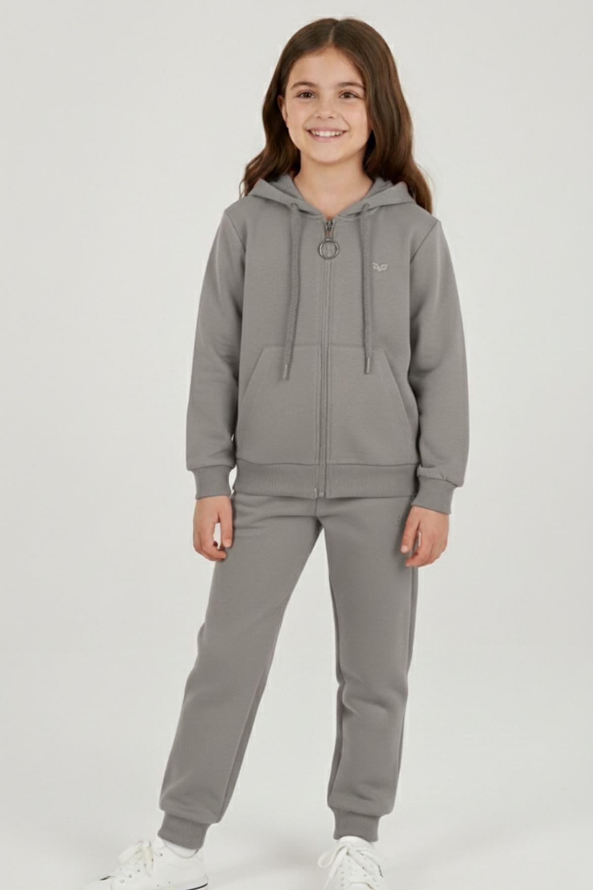 Baykuş Nakışlı Unisex 2'li Takım Gri - 9 Yaş