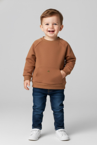 Mutlu Kids Cep Detaylı Erkek Bebek Sweatshirt Vizon - 12-18 Ay