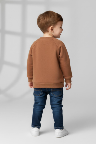 Mutlu Kids Cep Detaylı Erkek Bebek Sweatshirt Vizon - 6-9 Ay