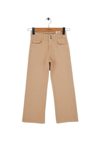 Mutlu Kids Kız Çocuk Wide Leg Kot Pantolon Bej - 8 Yaş