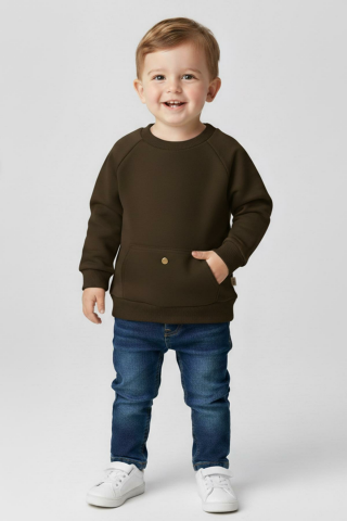 Mutlu Kids Cep Detaylı Erkek Bebek Sweatshirt Haki - 6-9 Ay