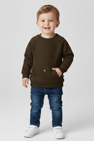 Mutlu Kids Cep Detaylı Erkek Bebek Sweatshirt Haki - 9-12 Ay