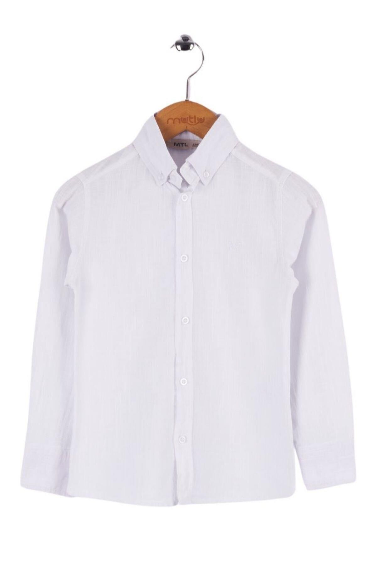 Mutlu Kids Uzun Kollu Erkek Çocuk Okul Gömlek Beyaz - 12 Yaş