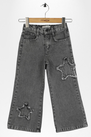 YILDIZ APLİKE KIZ KOT PANTOLON FÜME KAR - 9 Yaş