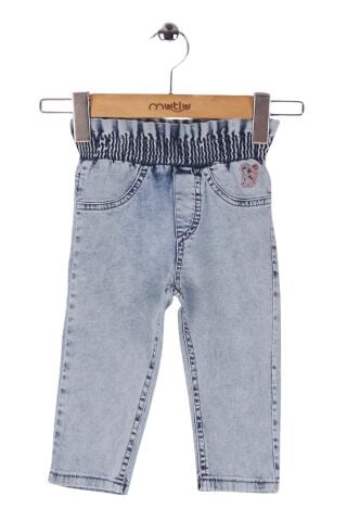 Mutlu Kids Beli Lastikli Kız Bebek Kot Pantolon AÇIK MAVİ KAR - 24-30 Ay
