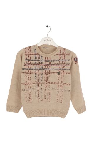 Mutlu Kids Dirsek Yama Detaylı Erkek Çocuk Kazak Bej - 7-8 Yaş