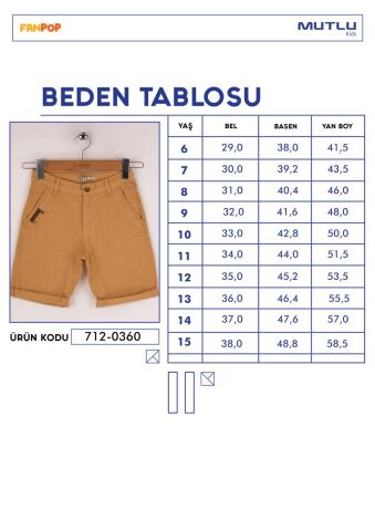 Mutlu Kids Cepli Erkek Çocuk Şort Vizon - 12 Yaş