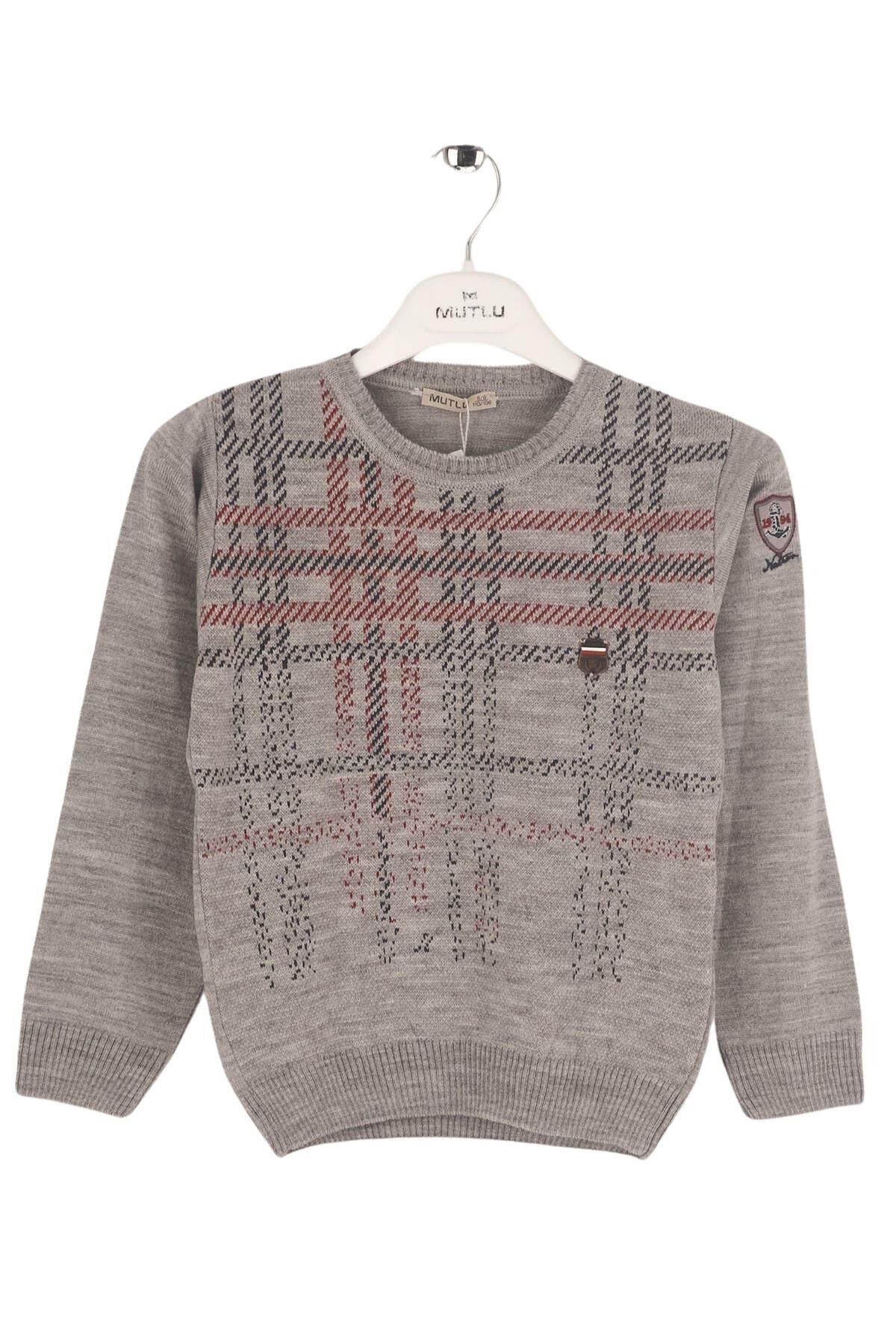 Mutlu Kids Dirsek Yama Detaylı Erkek Çocuk Kazak Gri - 6 Yaş