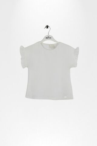 Fırfır Kol Detaylı Kısa Kol Regular Kız Çocuk Tişört Pudra - 9 Yaş