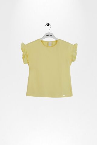 Fırfır Kol Detaylı Kısa Kol Regular Kız Çocuk Tişört Bej - 5 Yaş