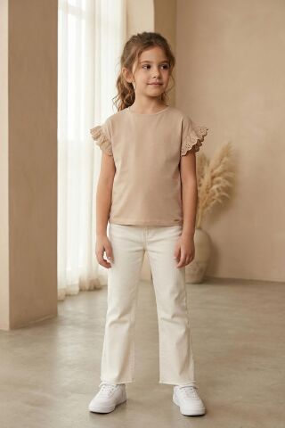 Fırfır Kol Detaylı Kısa Kol Regular Kız Çocuk Tişört ÇAĞLA - 9 Yaş