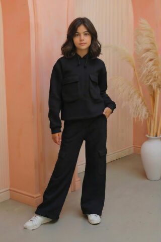 CEP DETAYLI KIZ ŞARDONLU TAKIM Siyah - 13 Yaş