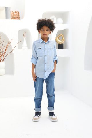 Mutlu Kids Düz Renk Uzun Kollu Erkek Çocuk Gömlek ÇAĞLA - 15 Yaş