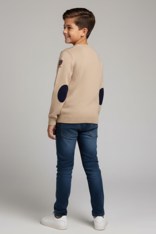Mutlu Kids Dirsek Yama Detaylı Erkek Çocuk Kazak Bej - 6-7 Yaş