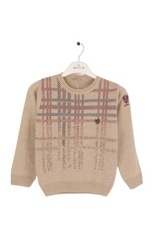 Mutlu Kids Dirsek Yama Detaylı Erkek Çocuk Kazak Bej - 7-8 Yaş
