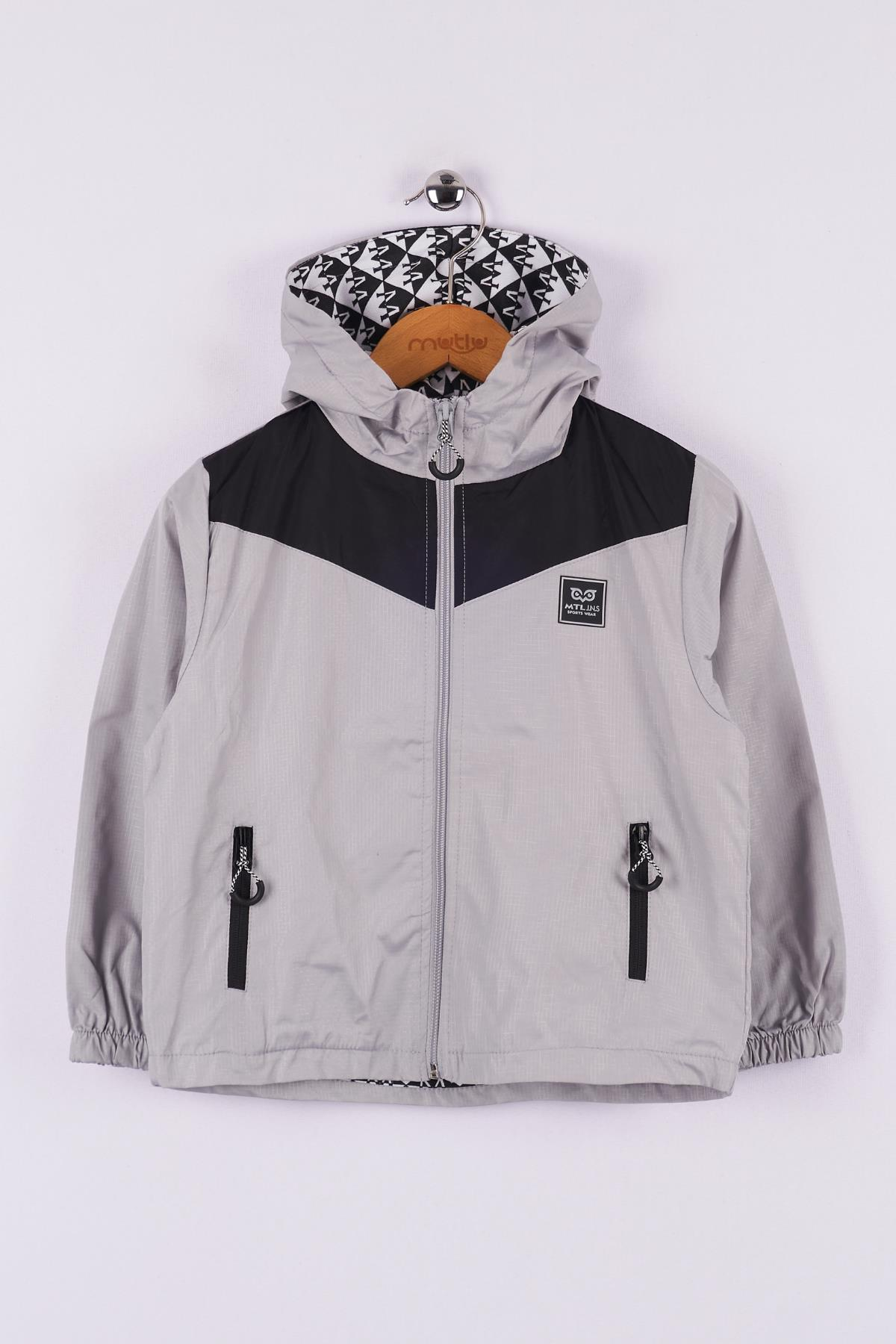 Mutlu Kids Erkek Çocuk Kapüşonlu Yağmurluk Gri - 12 Yaş