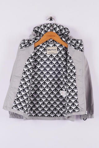 Mutlu Kids Erkek Çocuk Kapüşonlu Yağmurluk Gri - 12 Yaş