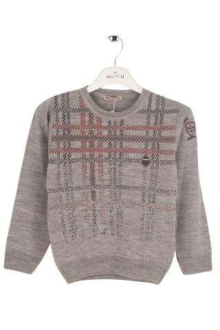 Mutlu Kids Dirsek Yama Detaylı Erkek Çocuk Kazak Gri - 5-6 Yaş