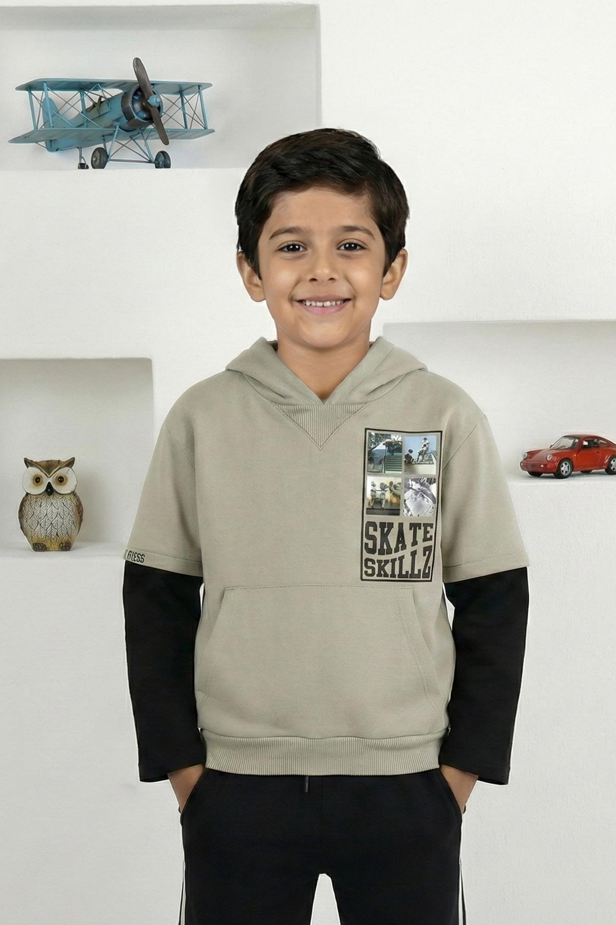 ERKEK KOL GARNİLİ SWEAT Gri - 8 Yaş