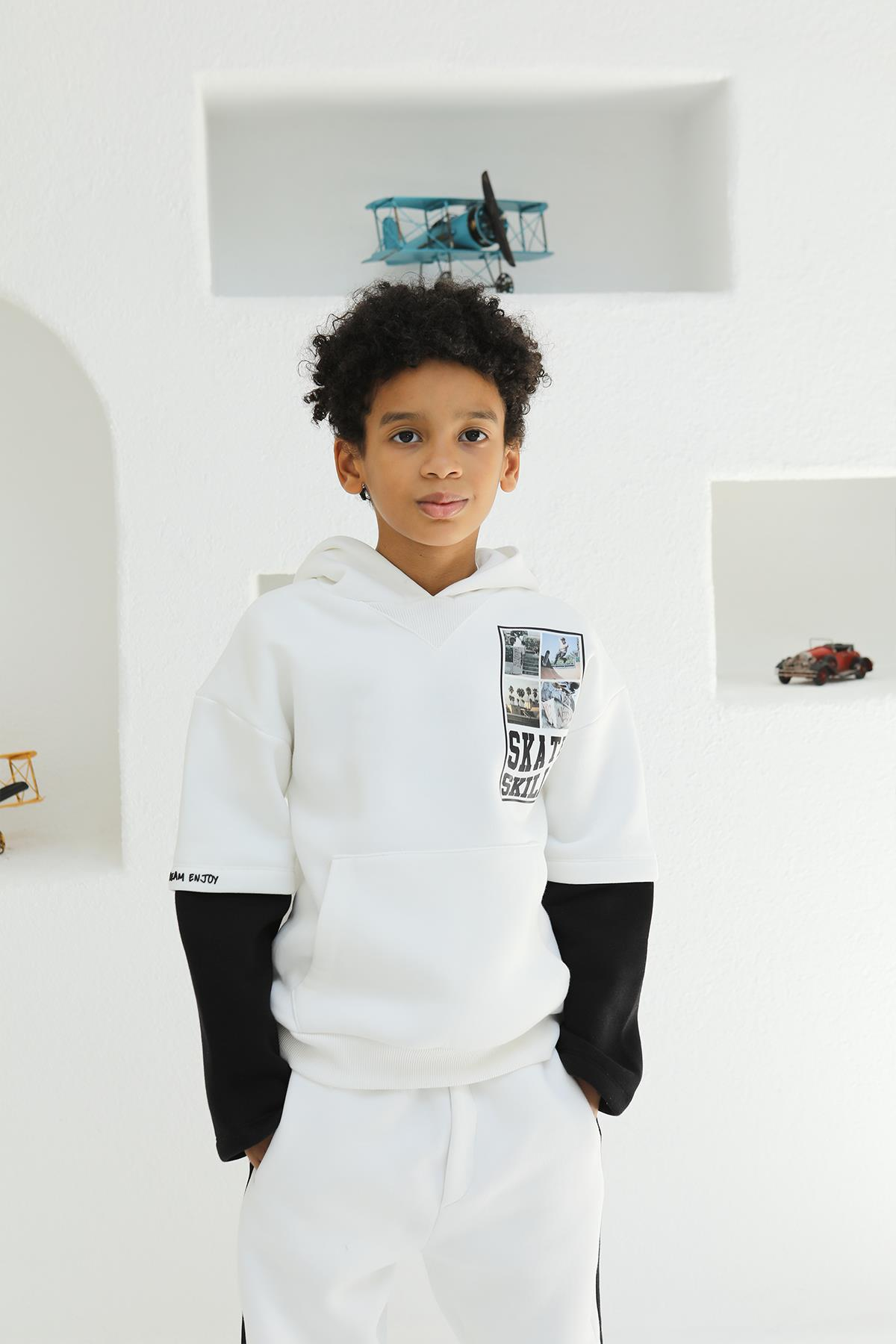 ERKEK KOL GARNİLİ SWEAT EKRU - 9 Yaş