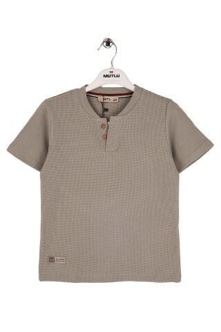 Mutlu Kids Deri Detaylı Erkek Tişört Vizon - 11 Yaş