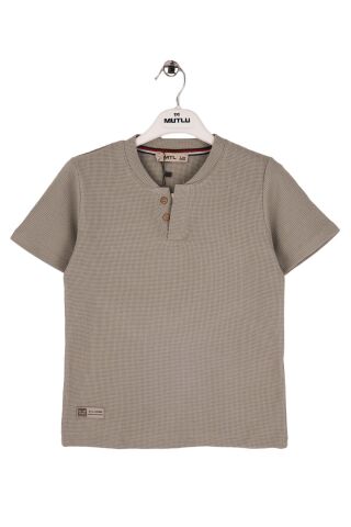 Mutlu Kids Deri Detaylı Erkek Tişört Vizon - 11 Yaş