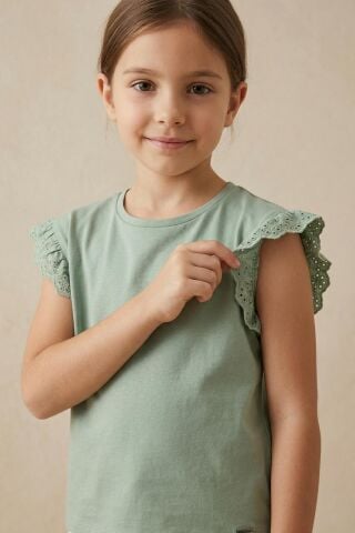 Fırfır Kol Detaylı Kısa Kol Regular Kız Çocuk Tişört ÇAĞLA - 9 Yaş