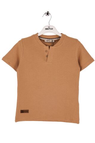 Mutlu Kids Deri Detaylı Erkek Tişört Vizon - 13 Yaş