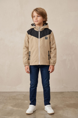 Mutlu Kids Erkek Çocuk Kapüşonlu Yağmurluk Bej - 8 Yaş
