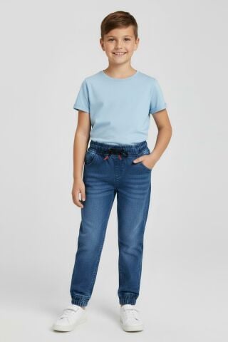Mutlu Kids Beli ve Paçası Lastikli Erkek Çocuk Kot Pantolon