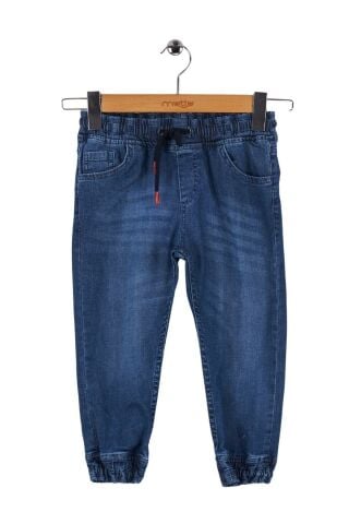 Mutlu Kids Beli ve Paçası Lastikli Erkek Çocuk Kot Pantolon Açık Mavi - 10 Yaş