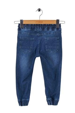 Mutlu Kids Beli ve Paçası Lastikli Erkek Çocuk Kot Pantolon Açık Mavi - 10 Yaş