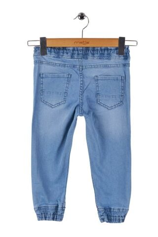 Mutlu Kids Beli ve Paçası Lastikli Erkek Çocuk Kot Pantolon Açık Mavi - 10 Yaş