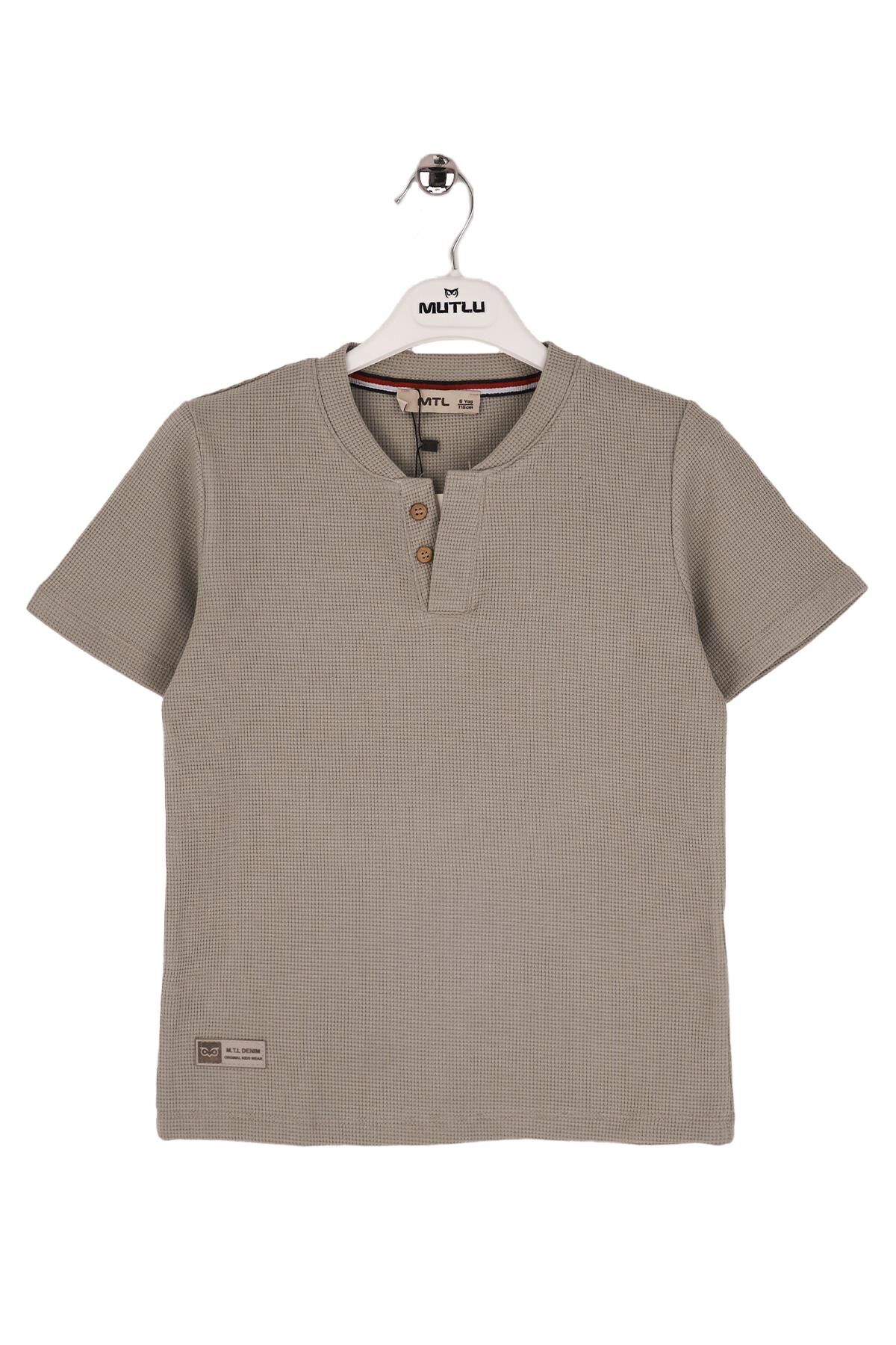 Mutlu Kids Deri Detaylı Erkek Tişört Gri - 12 Yaş