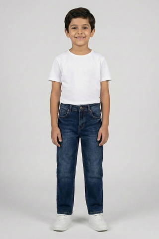 CEP PARÇASI DETAYLI ERKEK KOT PANTOLON ORTA MAVİ - 8 Yaş