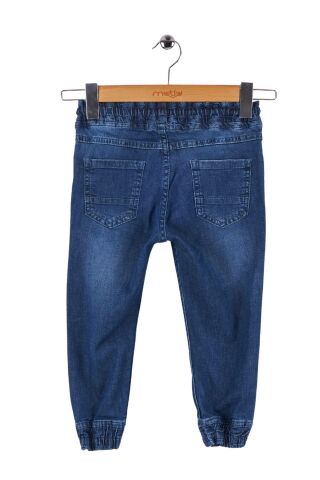 Mutlu Kids Beli ve Paçası Lastikli Erkek Çocuk Kot Pantolon Koyu Mavi - 5 Yaş