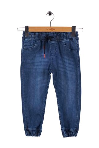 Mutlu Kids Beli ve Paçası Lastikli Erkek Çocuk Kot Pantolon Koyu Mavi - 4 Yaş