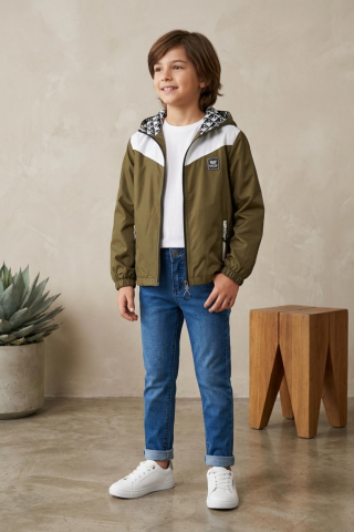 Mutlu Kids Erkek Çocuk Kapüşonlu Yağmurluk Haki - 9 Yaş