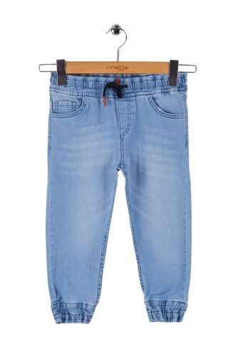 Mutlu Kids Beli ve Paçası Lastikli Erkek Çocuk Kot Pantolon Açık Mavi - 10 Yaş