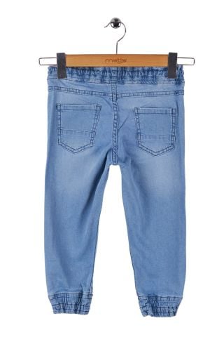 Mutlu Kids Beli ve Paçası Lastikli Erkek Çocuk Kot Pantolon Açık Mavi - 10 Yaş