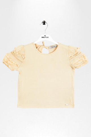 Fırfır Detaylı Lastikli Kısa Kol Kız Çocuk Tişört Mavi - 8 Yaş