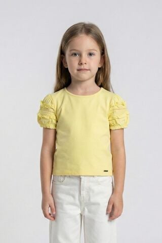 Fırfır Detaylı Lastikli Kısa Kol Kız Çocuk Tişört Mavi - 8 Yaş