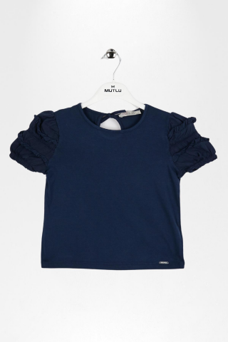 Fırfır Detaylı Lastikli Kısa Kol Kız Çocuk Tişört Pembe - 9 Yaş