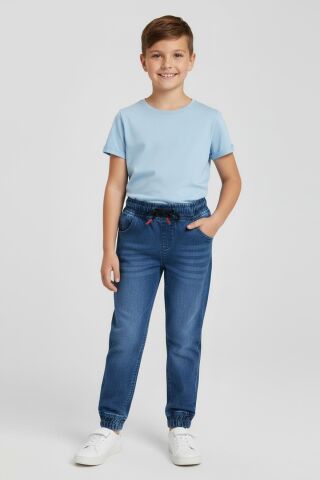 Mutlu Kids Beli ve Paçası Lastikli Erkek Çocuk Kot Pantolon ORTA MAVİ - 2 Yaş