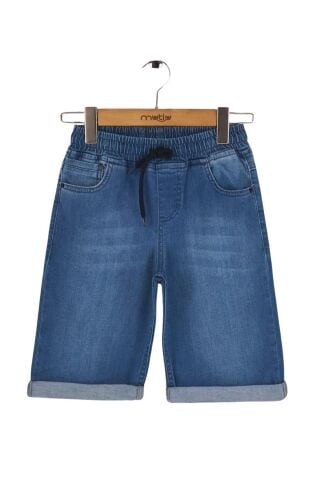 Mutlu Kids Beli Lastikli Erkek Çocuk Kot Kapri Şort BUZ MAVİ - 3 Yaş