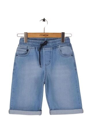 Mutlu Kids Beli Lastikli Erkek Çocuk Kot Kapri Şort BUZ MAVİ - 9 Yaş
