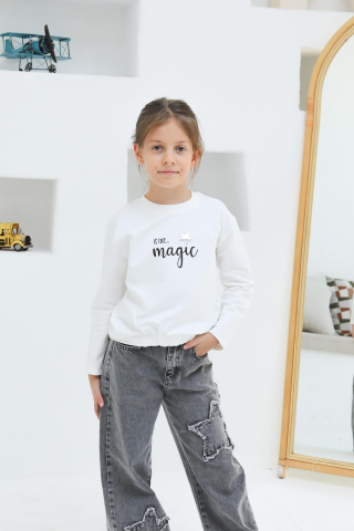MAGIC BASKILI KIZ SWEAT EKRU - 8 Yaş