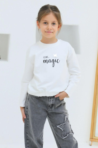 MAGIC BASKILI KIZ SWEAT EKRU - 8 Yaş